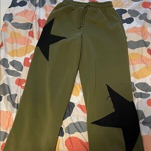 Forever 21 Olive Pants with Black Star Accents